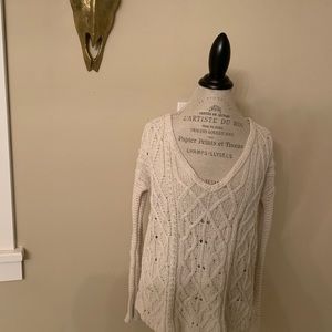 White cable knit sweater